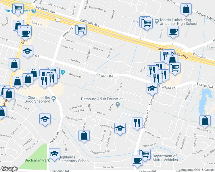 map of restaurants, bars, coffee shops, grocery stores, and more near 2238 Fairbourne Drive in Pittsburg