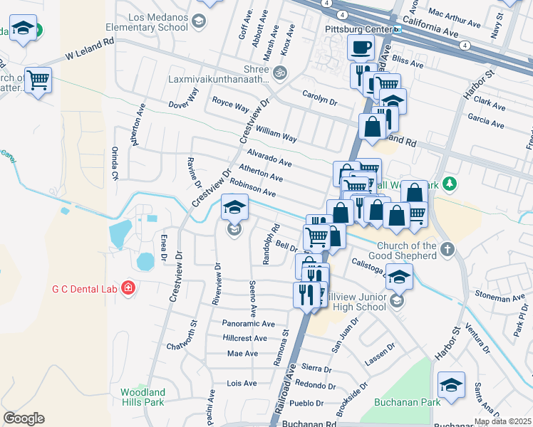 map of restaurants, bars, coffee shops, grocery stores, and more near 8 Lou Ann Pl in Pittsburg