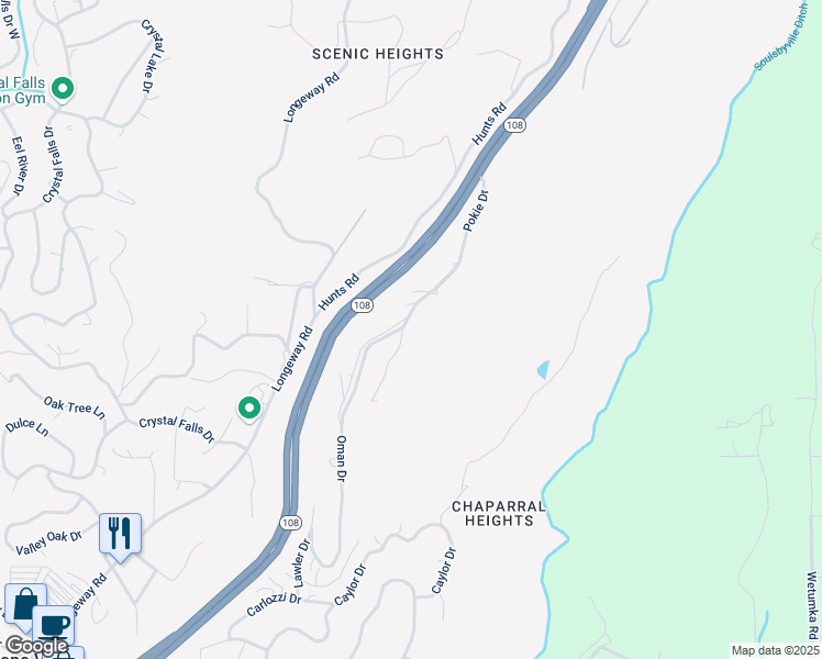 map of restaurants, bars, coffee shops, grocery stores, and more near 21279 Oman Drive in Soulsbyville