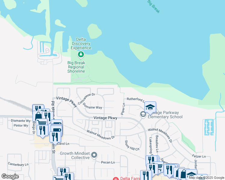 map of restaurants, bars, coffee shops, grocery stores, and more near 933 Stonegate Circle in Oakley