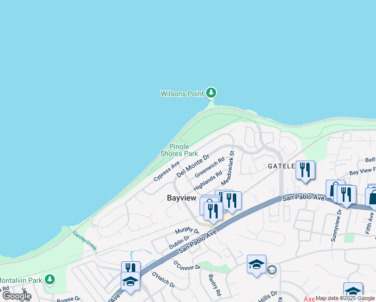 map of restaurants, bars, coffee shops, grocery stores, and more near 2269 Cypress Avenue in San Pablo