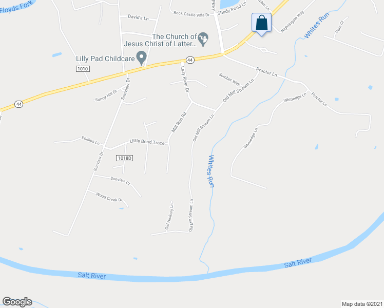 map of restaurants, bars, coffee shops, grocery stores, and more near 401 Old Mill Stream Lane in Shepherdsville