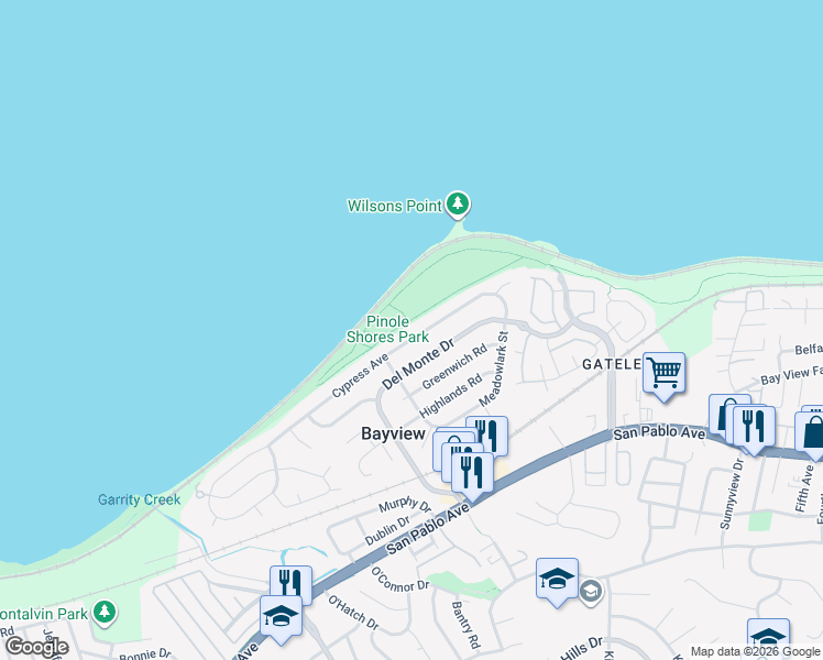map of restaurants, bars, coffee shops, grocery stores, and more near 2293 Cypress Avenue in San Pablo