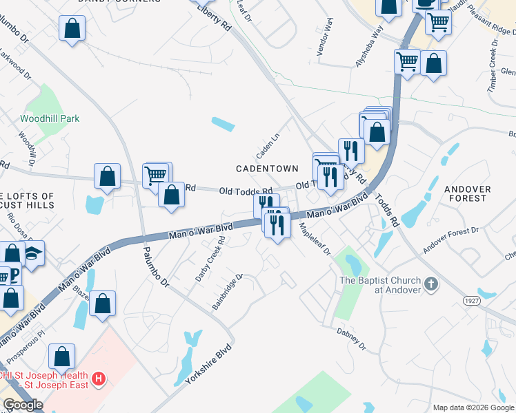map of restaurants, bars, coffee shops, grocery stores, and more near 3077 Wavecrest Way in Lexington