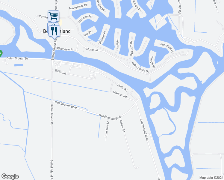 map of restaurants, bars, coffee shops, grocery stores, and more near 3526 Mariner Road in Oakley