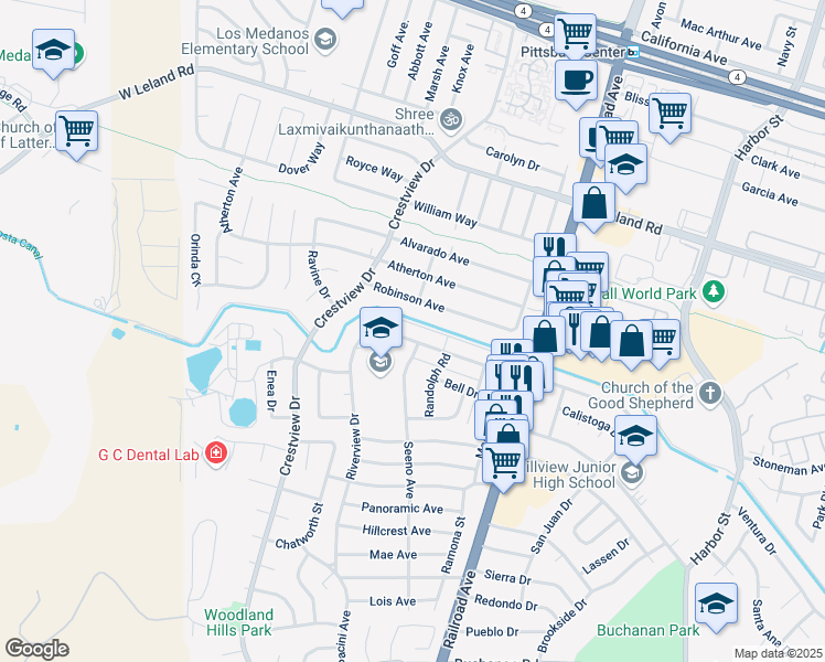 map of restaurants, bars, coffee shops, grocery stores, and more near 8 Lou Ann Pl in Pittsburg