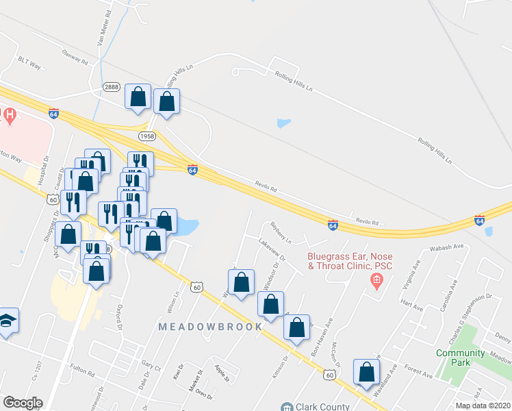 map of restaurants, bars, coffee shops, grocery stores, and more near 194 Westside Drive in Winchester