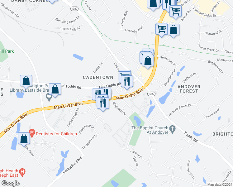 map of restaurants, bars, coffee shops, grocery stores, and more near 3140 Mapleleaf Square in Lexington