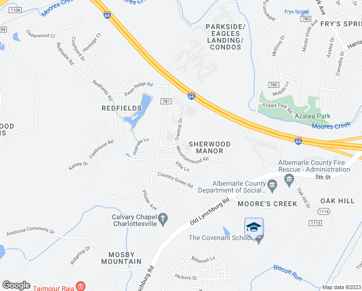 map of restaurants, bars, coffee shops, grocery stores, and more near 1625 Elmwood Court in Charlottesville