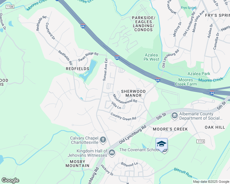 map of restaurants, bars, coffee shops, grocery stores, and more near 1635 Elmwood Court in Charlottesville