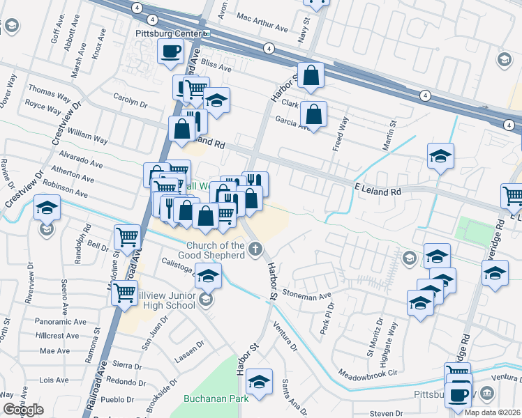map of restaurants, bars, coffee shops, grocery stores, and more near 2931 Harbor Street in Pittsburg