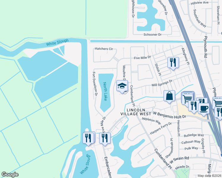 map of restaurants, bars, coffee shops, grocery stores, and more near 4019 Five Mile Drive in Stockton