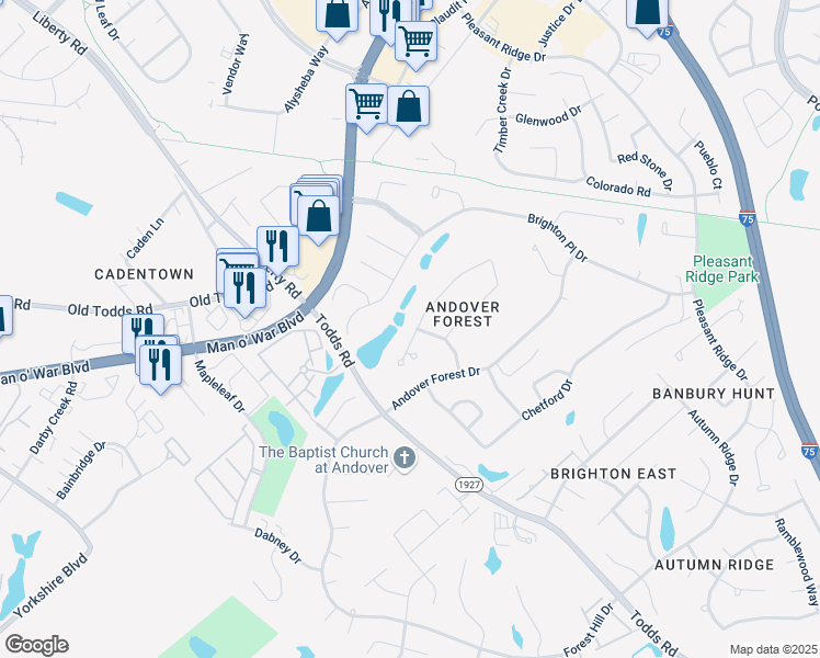 map of restaurants, bars, coffee shops, grocery stores, and more near 1216 Sheffield Place in Lexington