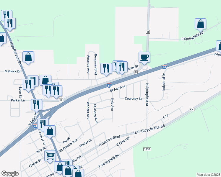 map of restaurants, bars, coffee shops, grocery stores, and more near 25 Saint Ann Avenue in Saint James