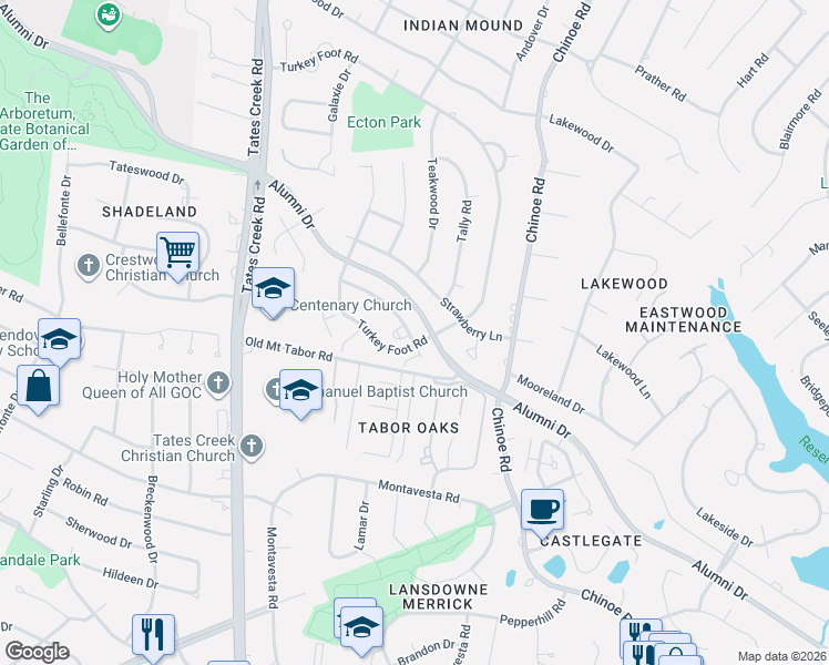 map of restaurants, bars, coffee shops, grocery stores, and more near 1333 Gray Hawk Road in Lexington