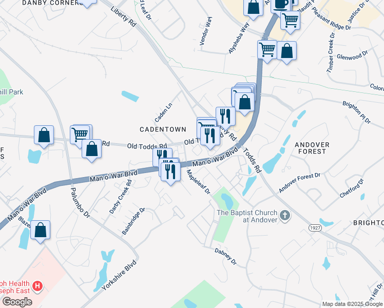 map of restaurants, bars, coffee shops, grocery stores, and more near 3140 Mapleleaf Square in Lexington