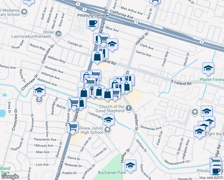 map of restaurants, bars, coffee shops, grocery stores, and more near 18 Atlantic Circle in Pittsburg