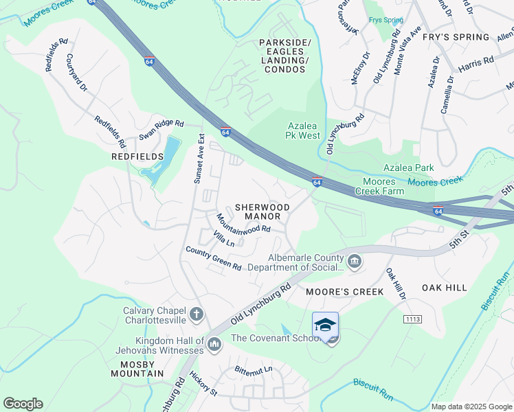 map of restaurants, bars, coffee shops, grocery stores, and more near 102 Mansfield Court in Charlottesville