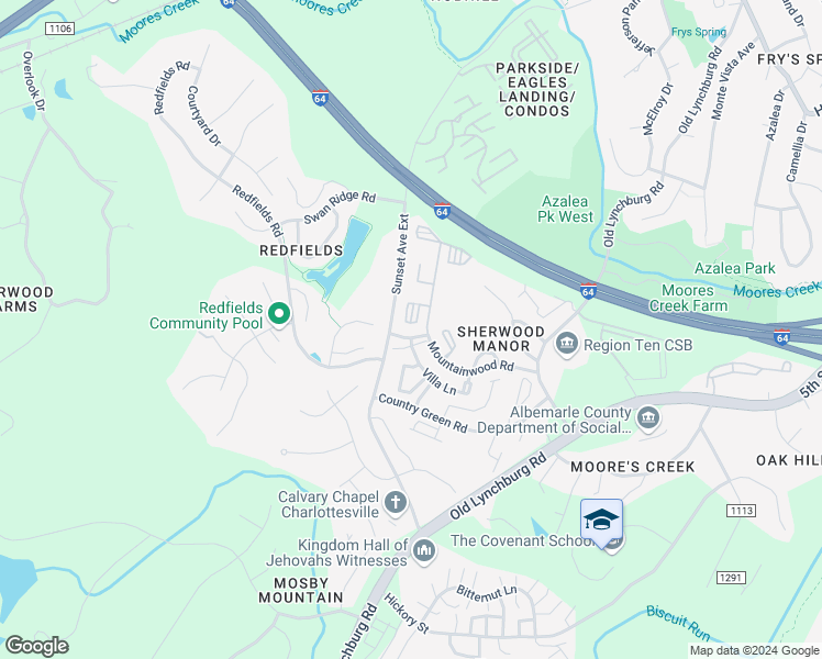 map of restaurants, bars, coffee shops, grocery stores, and more near 1855 Candlewood Court in Charlottesville