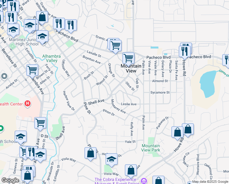 map of restaurants, bars, coffee shops, grocery stores, and more near 1012 Shell Avenue in Martinez