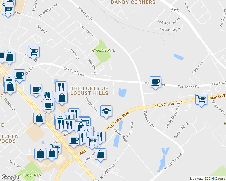 map of restaurants, bars, coffee shops, grocery stores, and more near 348 Pinewood Court in Lexington