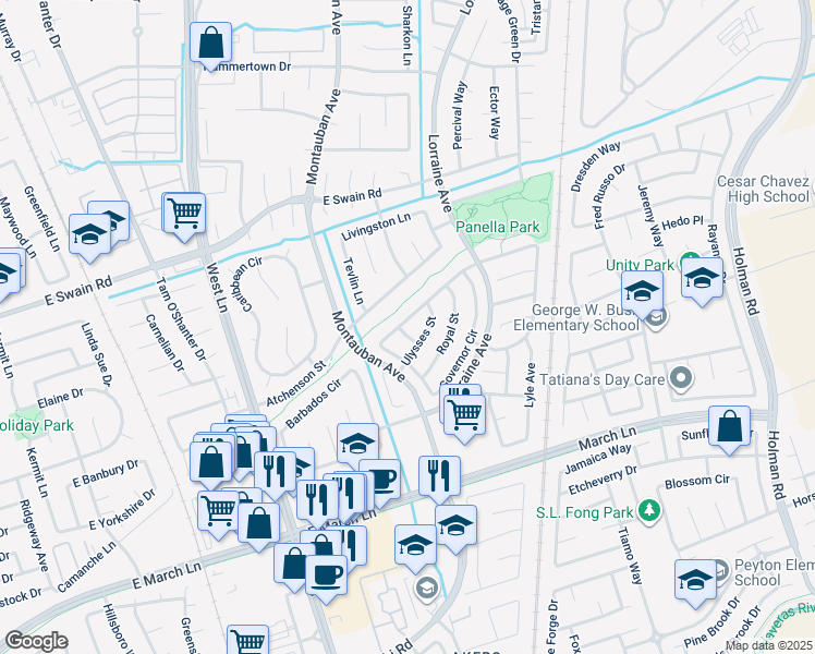 map of restaurants, bars, coffee shops, grocery stores, and more near 5576 Zaca Lane in Stockton