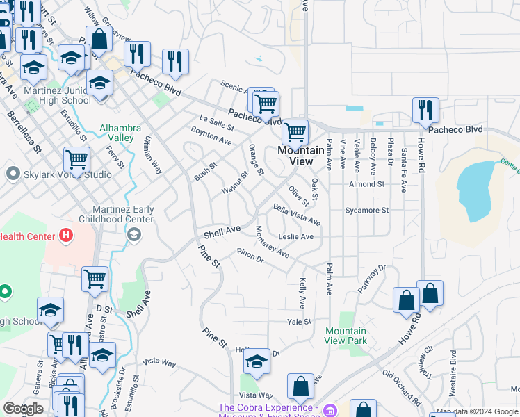 map of restaurants, bars, coffee shops, grocery stores, and more near 1012 Shell Avenue in Martinez