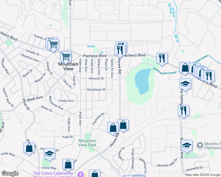 map of restaurants, bars, coffee shops, grocery stores, and more near 1101 Santa Fe Avenue in Martinez