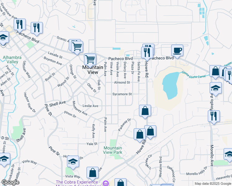 map of restaurants, bars, coffee shops, grocery stores, and more near 1103 Veale Avenue in Martinez