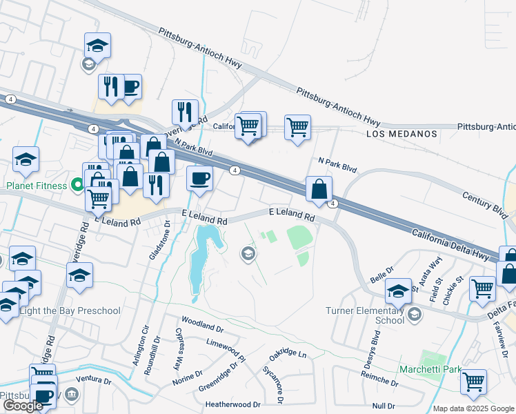 map of restaurants, bars, coffee shops, grocery stores, and more near 2263 Lakeview Circle in Pittsburg