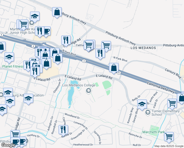 map of restaurants, bars, coffee shops, grocery stores, and more near 2263 Lakeview Circle in Pittsburg