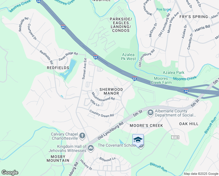 map of restaurants, bars, coffee shops, grocery stores, and more near 108 Mansfield Court in Charlottesville