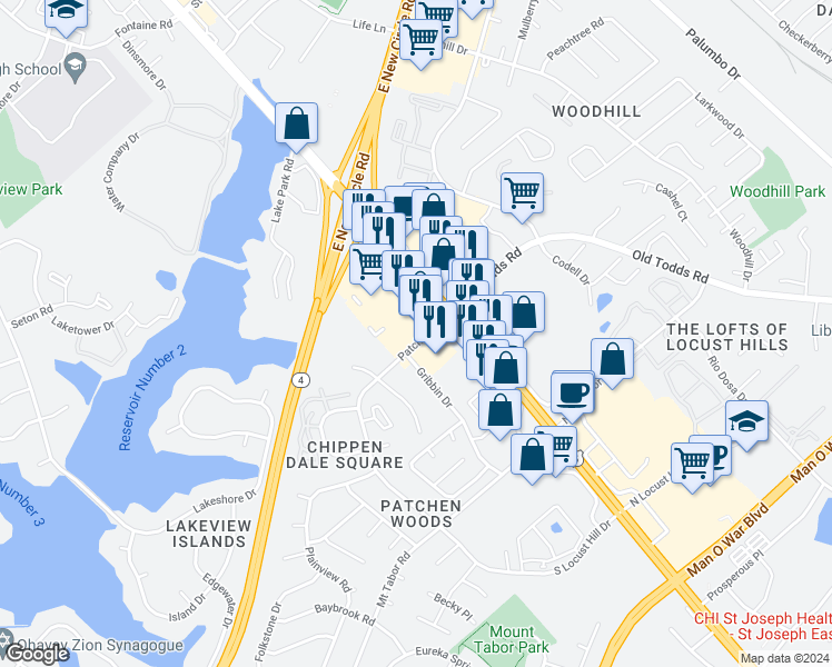 map of restaurants, bars, coffee shops, grocery stores, and more near 154 Patchen Drive in Lexington