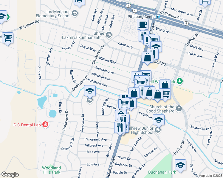 map of restaurants, bars, coffee shops, grocery stores, and more near 67 Robinson Avenue in Pittsburg