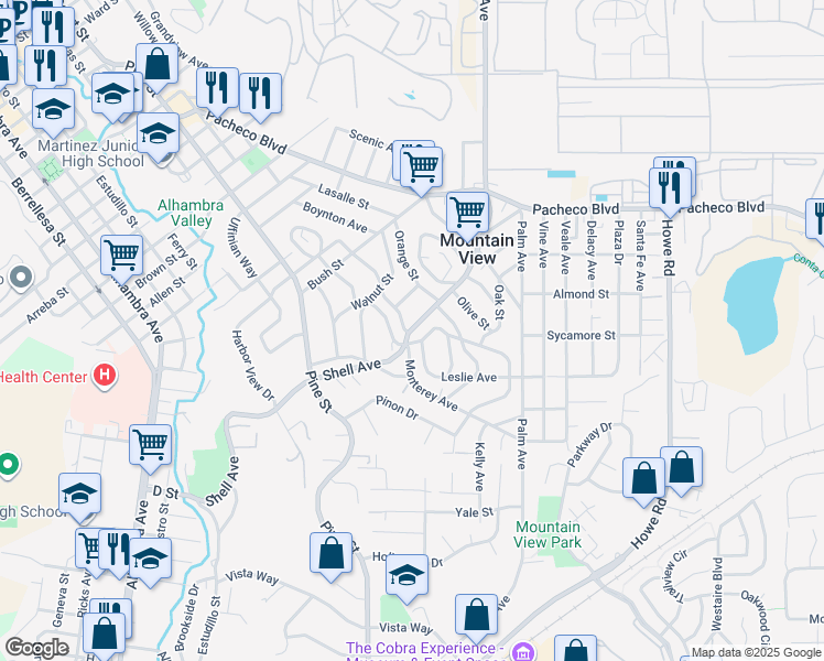 map of restaurants, bars, coffee shops, grocery stores, and more near 1012 Shell Avenue in Martinez