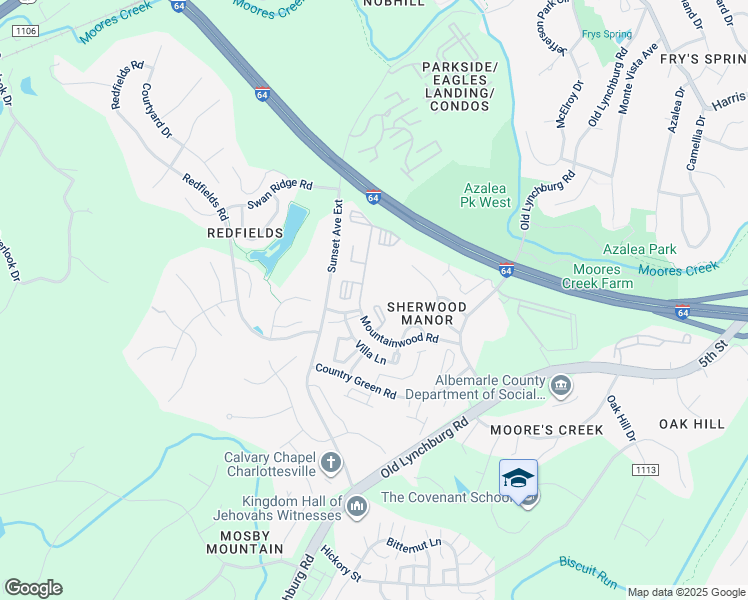 map of restaurants, bars, coffee shops, grocery stores, and more near 1635 Elmwood Court in Charlottesville