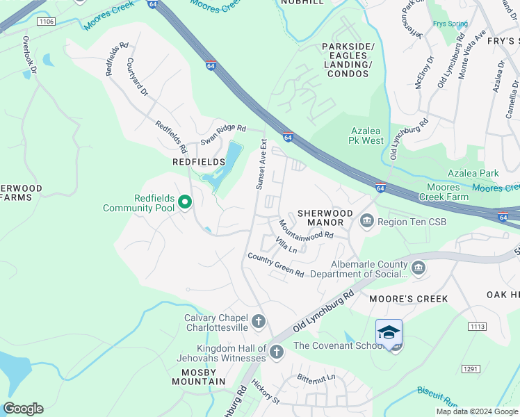 map of restaurants, bars, coffee shops, grocery stores, and more near 1850 Candlewood Court in Charlottesville