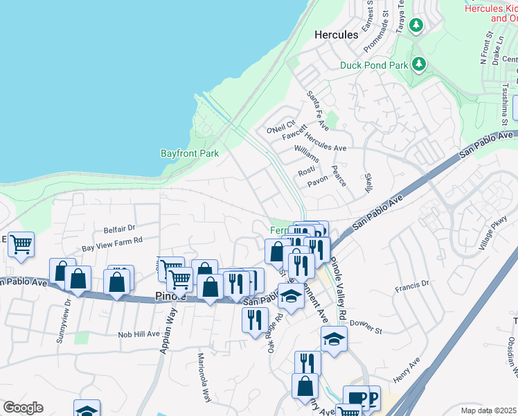 map of restaurants, bars, coffee shops, grocery stores, and more near 424 Tennent Avenue in Pinole