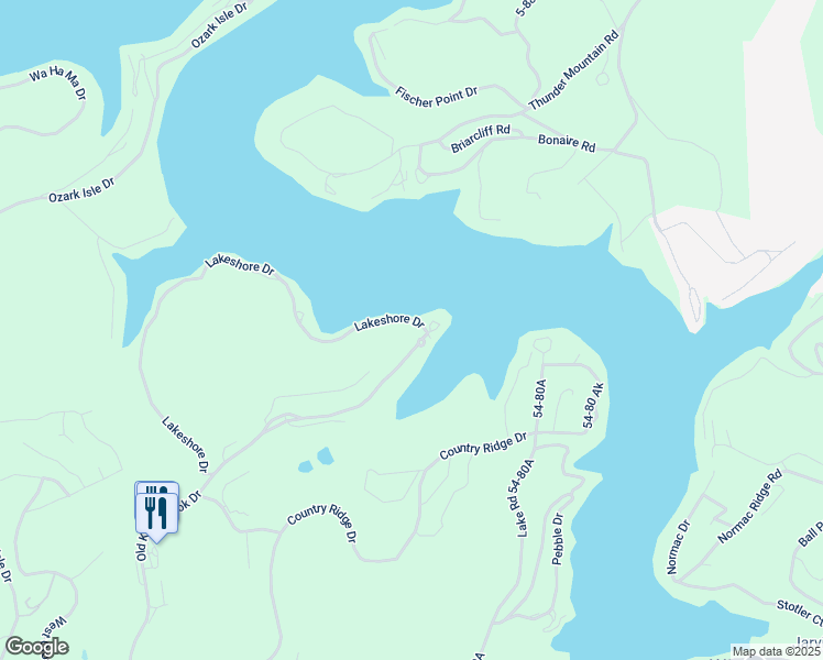 map of restaurants, bars, coffee shops, grocery stores, and more near Old Kinder Hook Road in Camdenton