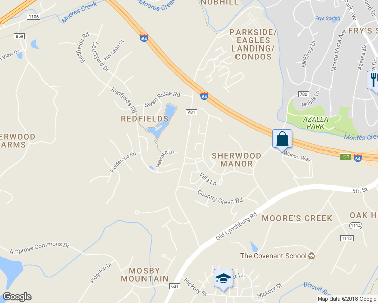 map of restaurants, bars, coffee shops, grocery stores, and more near 1855 Candlewood Court in Charlottesville