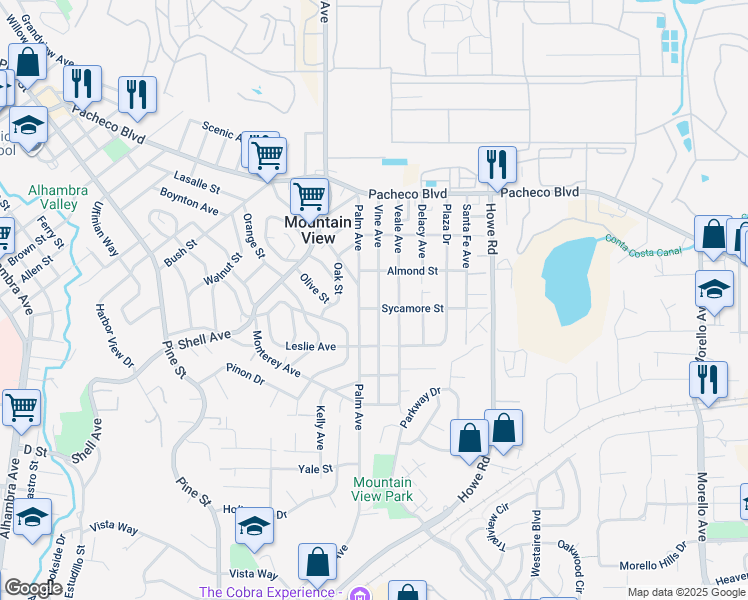map of restaurants, bars, coffee shops, grocery stores, and more near 1115 Vine Avenue in Martinez