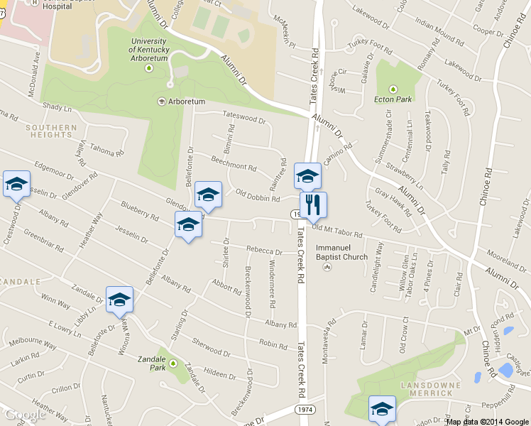 map of restaurants, bars, coffee shops, grocery stores, and more near 809 Glendover Road in Lexington