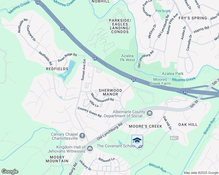 map of restaurants, bars, coffee shops, grocery stores, and more near 114 Mansfield Court in Charlottesville