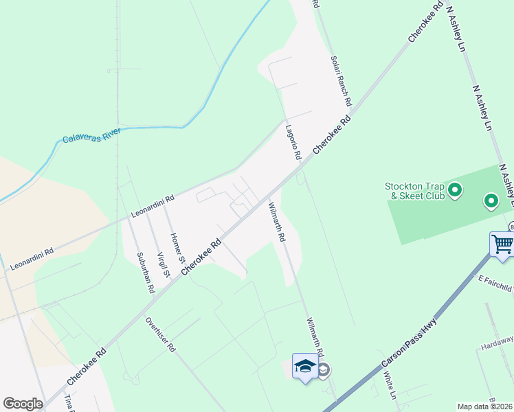 map of restaurants, bars, coffee shops, grocery stores, and more near 5924 Cherokee Road in Stockton