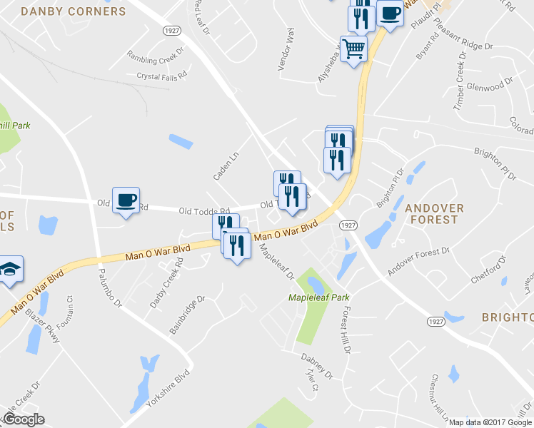map of restaurants, bars, coffee shops, grocery stores, and more near 3140 Mapleleaf Square in Lexington