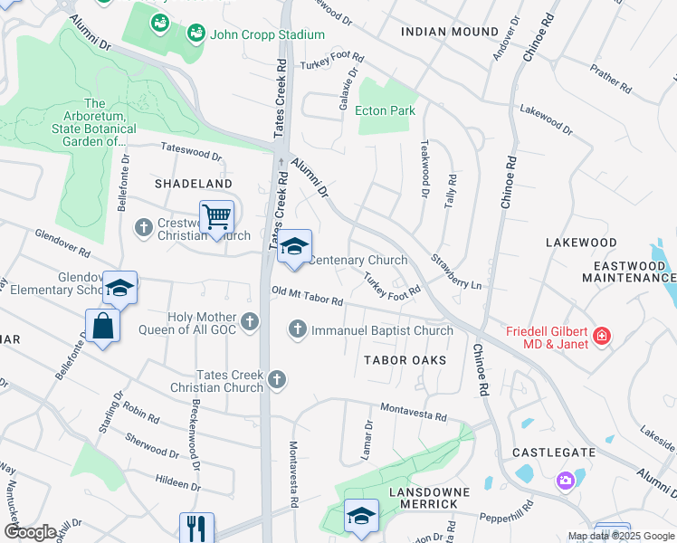 map of restaurants, bars, coffee shops, grocery stores, and more near 805 Turkey Foot Court in Lexington