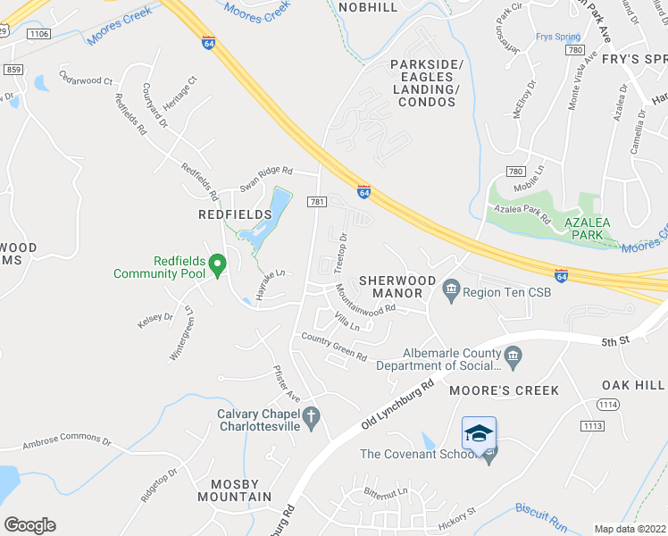 map of restaurants, bars, coffee shops, grocery stores, and more near 1845 Candlewood Court in Charlottesville