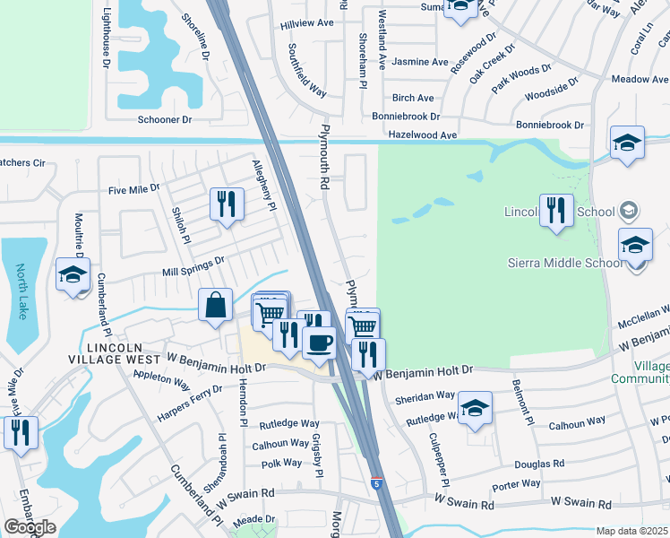 map of restaurants, bars, coffee shops, grocery stores, and more near 2903 Cushing Court in Stockton