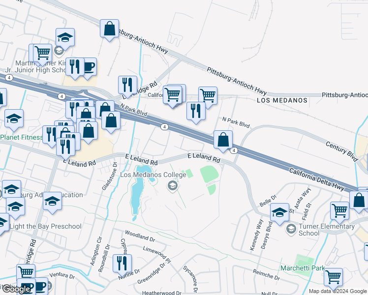 map of restaurants, bars, coffee shops, grocery stores, and more near 2267 Lakeview Circle in Pittsburg