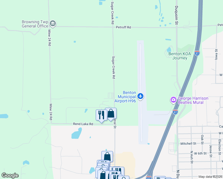 map of restaurants, bars, coffee shops, grocery stores, and more near 219 North Central Street in Benton